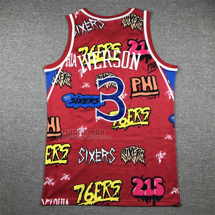 Maglia
 Allen Iverson NO 3 Philadelphia 76ers Mitchell & Ness Slap Sticker 1996-97 Rosso
